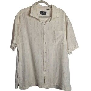 Nat Nast Mens Silk Blend Button Down Shirt Cream Geo Print Short Sleeve XL